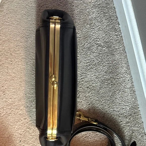 Coach Black Leather Crossbody Kisslock Bag with Gold Accents - Picture 6 of 8